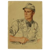 Postkarte mit Ritterkreuzträger W.Willrich: Ritterkreuzträger Feldwebel Valtiner in einem Gebirgsjägerregiment